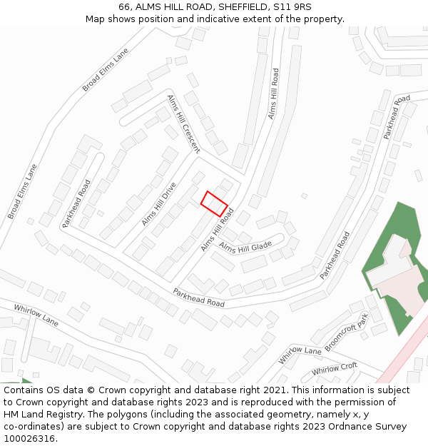 66, ALMS HILL ROAD, SHEFFIELD, S11 9RS: Location map and indicative extent of plot
