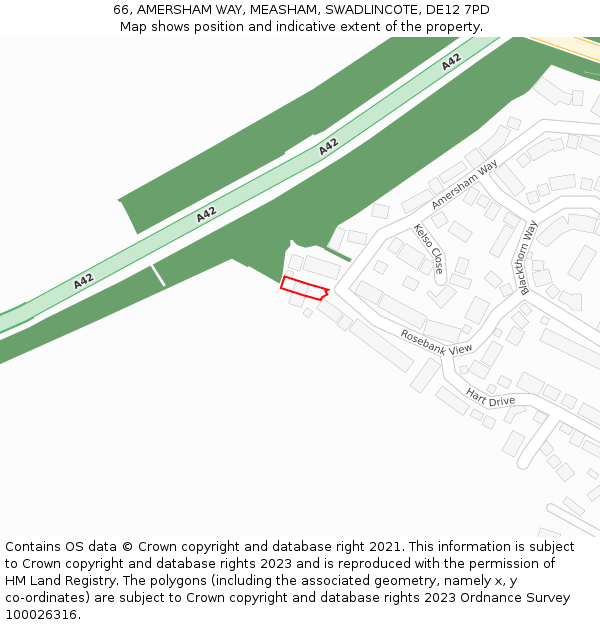 66, AMERSHAM WAY, MEASHAM, SWADLINCOTE, DE12 7PD: Location map and indicative extent of plot