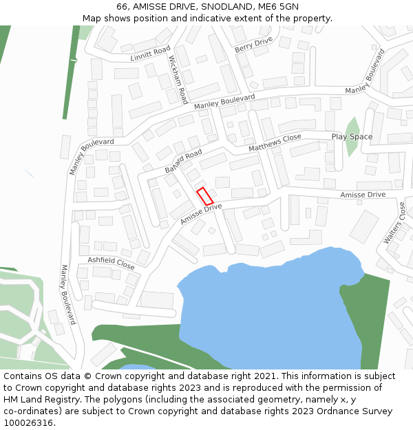 66, AMISSE DRIVE, SNODLAND, ME6 5GN: Location map and indicative extent of plot