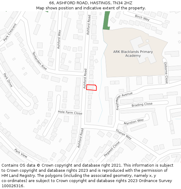 66, ASHFORD ROAD, HASTINGS, TN34 2HZ: Location map and indicative extent of plot