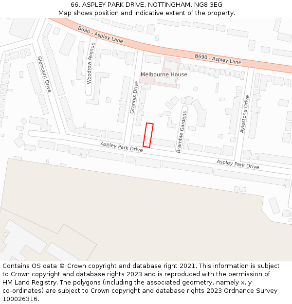 66, ASPLEY PARK DRIVE, NOTTINGHAM, NG8 3EG: Location map and indicative extent of plot