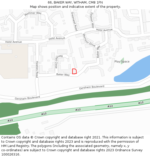66, BAKER WAY, WITHAM, CM8 1FN: Location map and indicative extent of plot