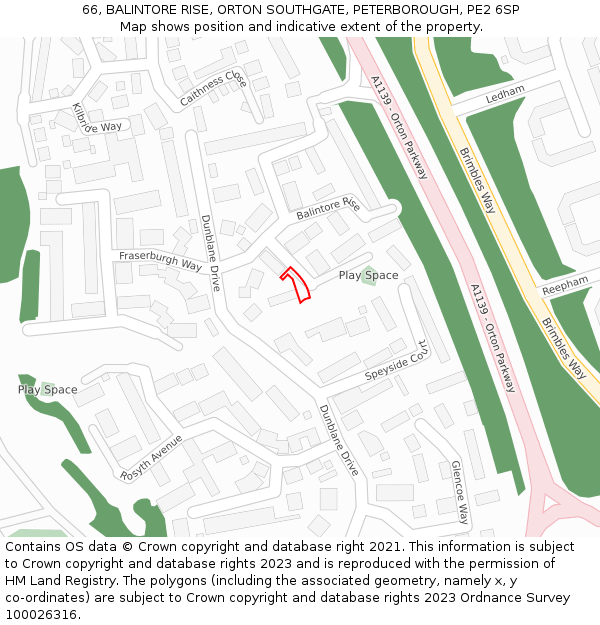 66, BALINTORE RISE, ORTON SOUTHGATE, PETERBOROUGH, PE2 6SP: Location map and indicative extent of plot