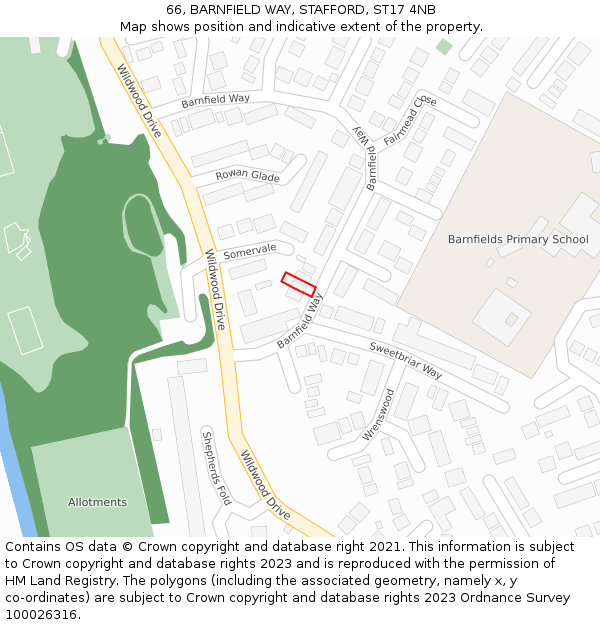 66, BARNFIELD WAY, STAFFORD, ST17 4NB: Location map and indicative extent of plot
