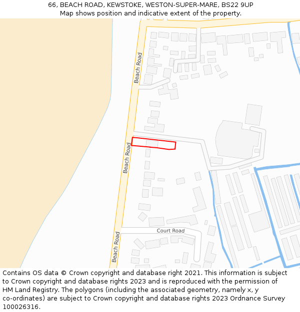 66, BEACH ROAD, KEWSTOKE, WESTON-SUPER-MARE, BS22 9UP: Location map and indicative extent of plot