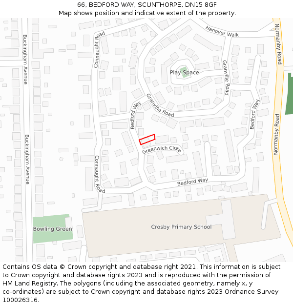 66, BEDFORD WAY, SCUNTHORPE, DN15 8GF: Location map and indicative extent of plot