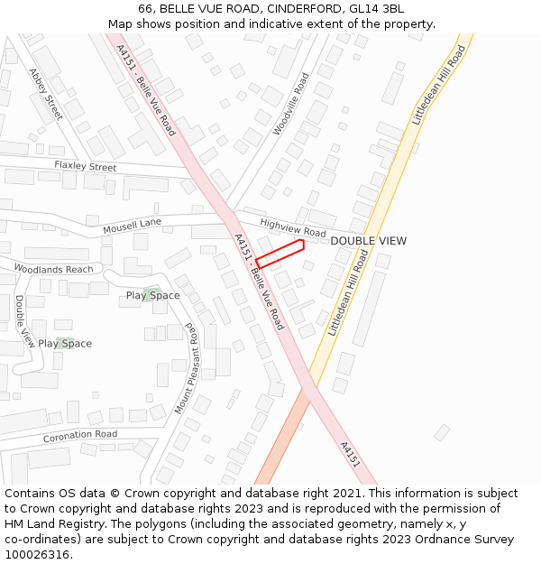 66, BELLE VUE ROAD, CINDERFORD, GL14 3BL: Location map and indicative extent of plot