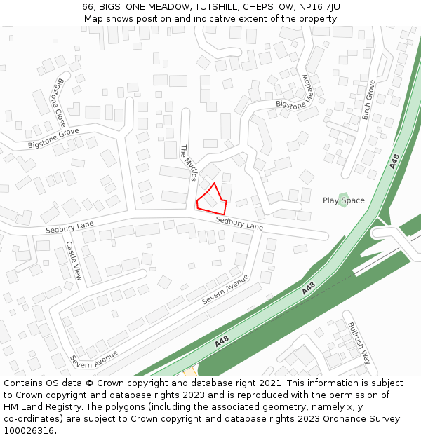 66, BIGSTONE MEADOW, TUTSHILL, CHEPSTOW, NP16 7JU: Location map and indicative extent of plot