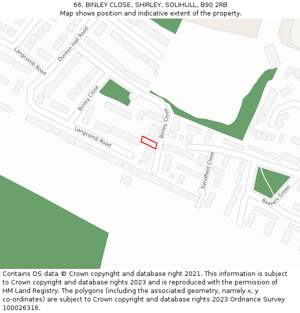 66, BINLEY CLOSE, SHIRLEY, SOLIHULL, B90 2RB: Location map and indicative extent of plot