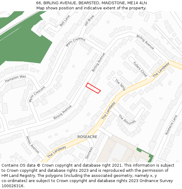 66, BIRLING AVENUE, BEARSTED, MAIDSTONE, ME14 4LN: Location map and indicative extent of plot