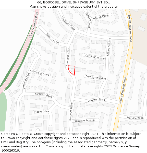 66, BOSCOBEL DRIVE, SHREWSBURY, SY1 3DU: Location map and indicative extent of plot