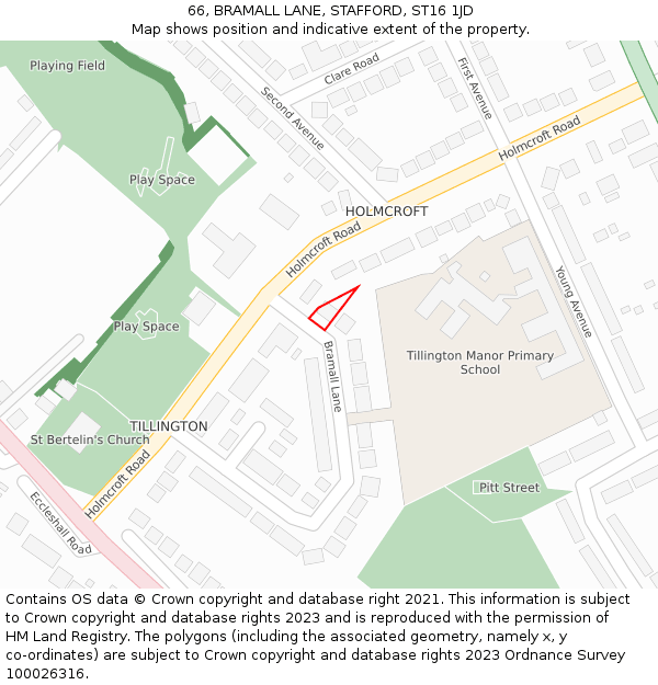 66, BRAMALL LANE, STAFFORD, ST16 1JD: Location map and indicative extent of plot