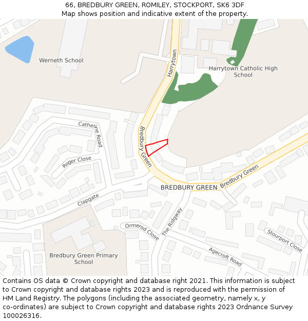 66, BREDBURY GREEN, ROMILEY, STOCKPORT, SK6 3DF: Location map and indicative extent of plot