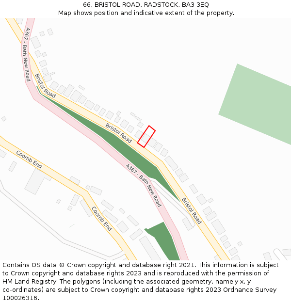 66, BRISTOL ROAD, RADSTOCK, BA3 3EQ: Location map and indicative extent of plot