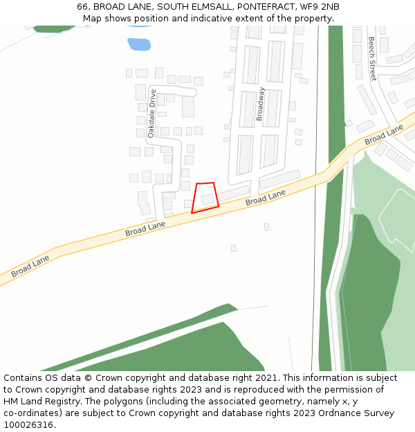 66, BROAD LANE, SOUTH ELMSALL, PONTEFRACT, WF9 2NB: Location map and indicative extent of plot