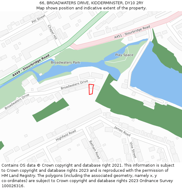 66, BROADWATERS DRIVE, KIDDERMINSTER, DY10 2RY: Location map and indicative extent of plot