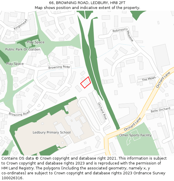 66, BROWNING ROAD, LEDBURY, HR8 2FT: Location map and indicative extent of plot