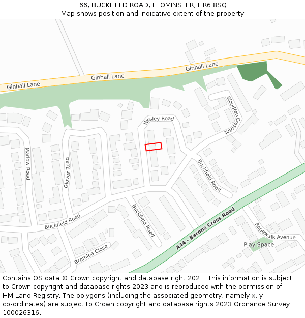 66, BUCKFIELD ROAD, LEOMINSTER, HR6 8SQ: Location map and indicative extent of plot