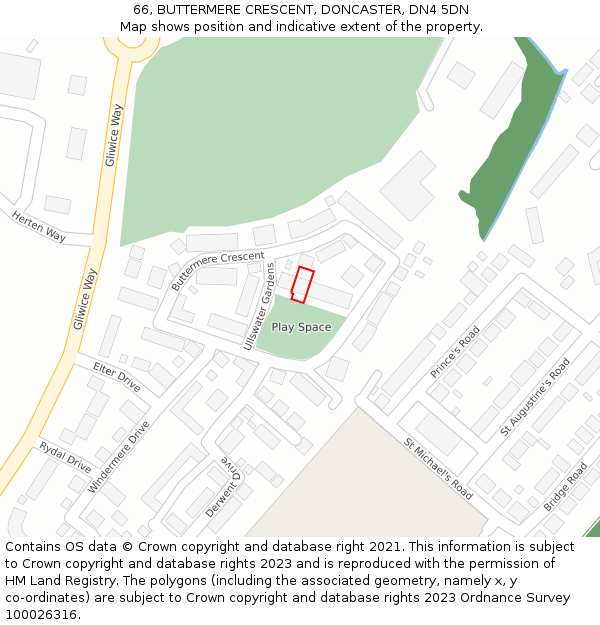 66, BUTTERMERE CRESCENT, DONCASTER, DN4 5DN: Location map and indicative extent of plot