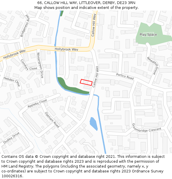 66, CALLOW HILL WAY, LITTLEOVER, DERBY, DE23 3RN: Location map and indicative extent of plot