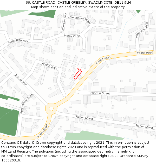 66, CASTLE ROAD, CASTLE GRESLEY, SWADLINCOTE, DE11 9LH: Location map and indicative extent of plot