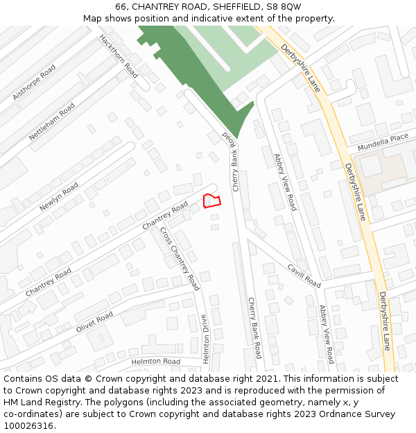 66, CHANTREY ROAD, SHEFFIELD, S8 8QW: Location map and indicative extent of plot