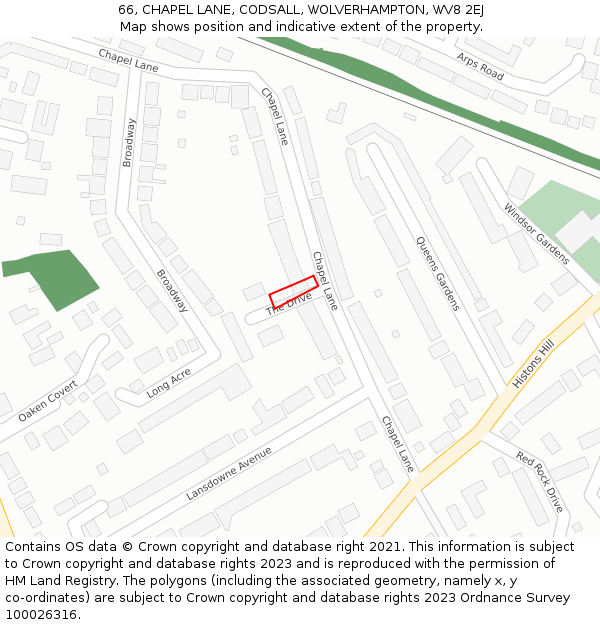 66, CHAPEL LANE, CODSALL, WOLVERHAMPTON, WV8 2EJ: Location map and indicative extent of plot