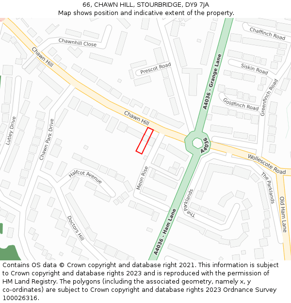 66, CHAWN HILL, STOURBRIDGE, DY9 7JA: Location map and indicative extent of plot