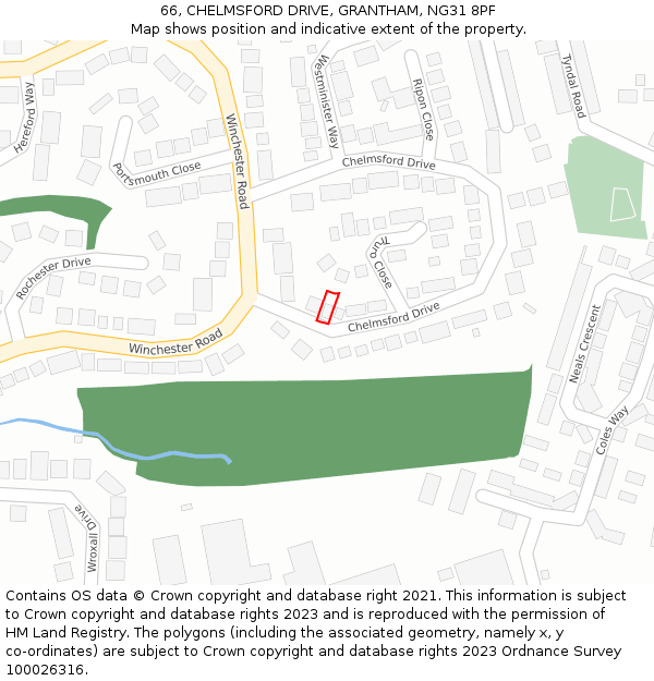 66, CHELMSFORD DRIVE, GRANTHAM, NG31 8PF: Location map and indicative extent of plot