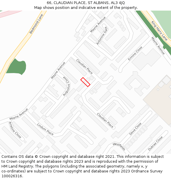 66, CLAUDIAN PLACE, ST ALBANS, AL3 4JQ: Location map and indicative extent of plot