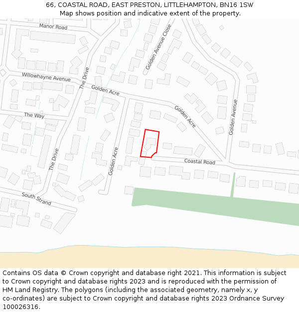 66, COASTAL ROAD, EAST PRESTON, LITTLEHAMPTON, BN16 1SW: Location map and indicative extent of plot