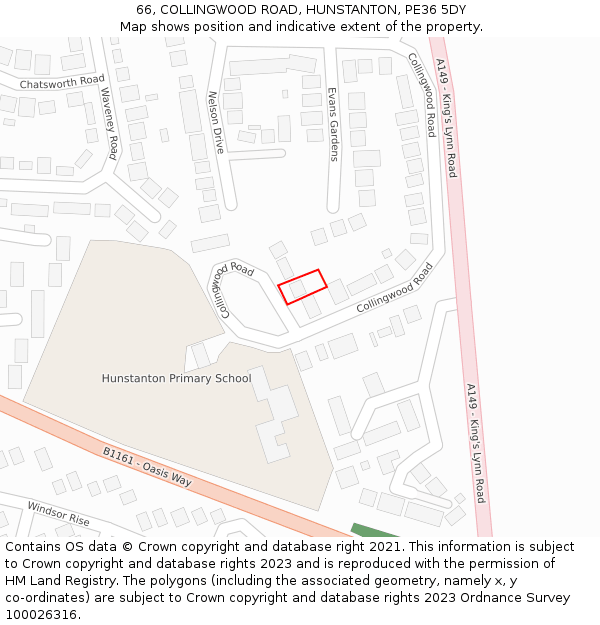 66, COLLINGWOOD ROAD, HUNSTANTON, PE36 5DY: Location map and indicative extent of plot