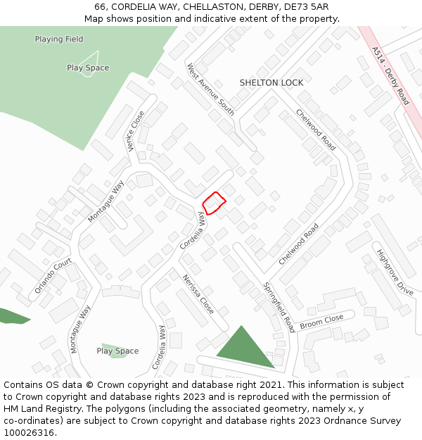 66, CORDELIA WAY, CHELLASTON, DERBY, DE73 5AR: Location map and indicative extent of plot