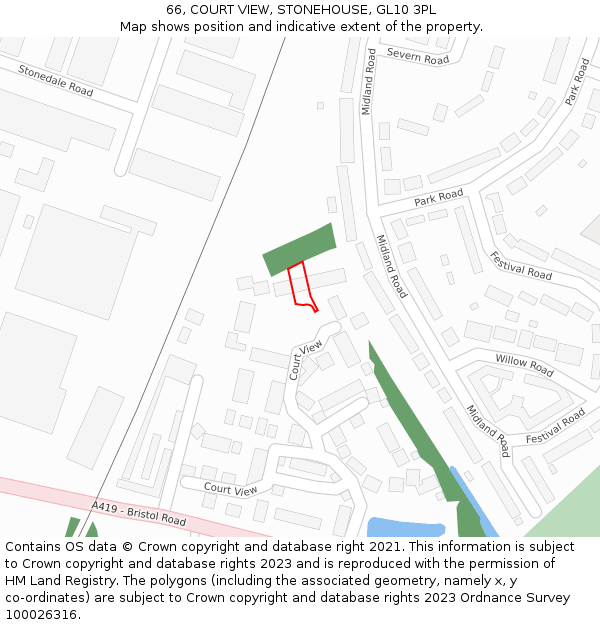 66, COURT VIEW, STONEHOUSE, GL10 3PL: Location map and indicative extent of plot
