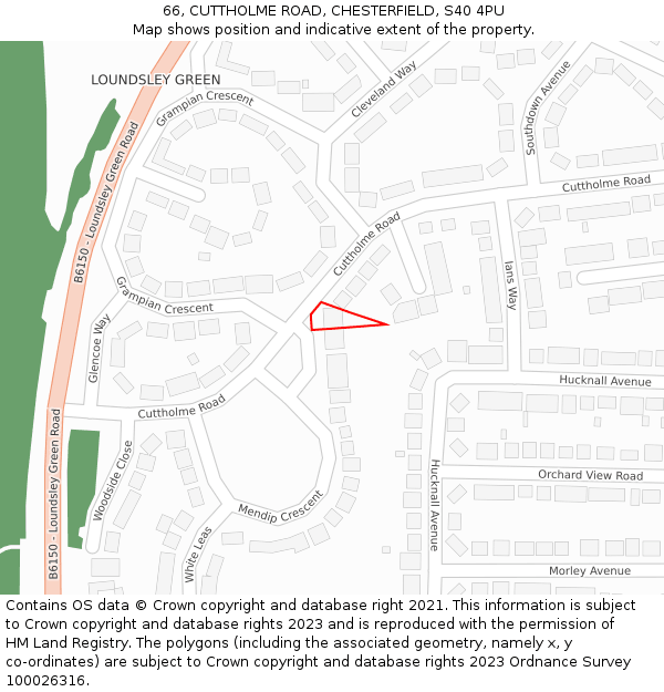 66, CUTTHOLME ROAD, CHESTERFIELD, S40 4PU: Location map and indicative extent of plot