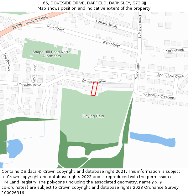 66, DOVESIDE DRIVE, DARFIELD, BARNSLEY, S73 9JJ: Location map and indicative extent of plot