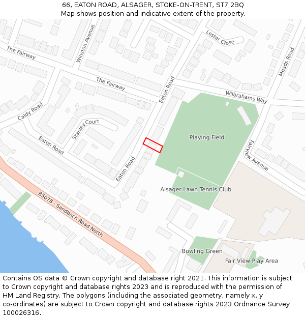 66, EATON ROAD, ALSAGER, STOKE-ON-TRENT, ST7 2BQ: Location map and indicative extent of plot