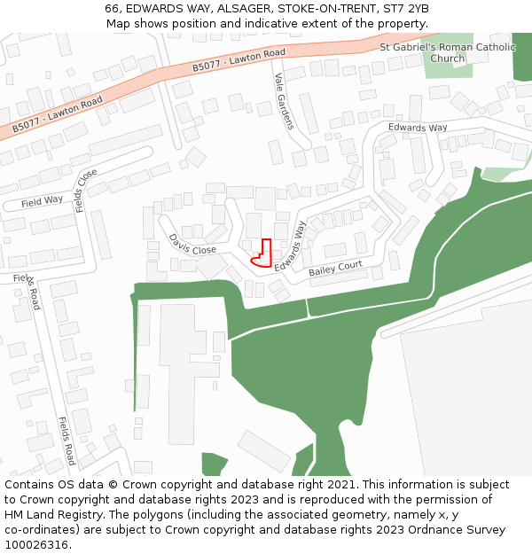 66, EDWARDS WAY, ALSAGER, STOKE-ON-TRENT, ST7 2YB: Location map and indicative extent of plot