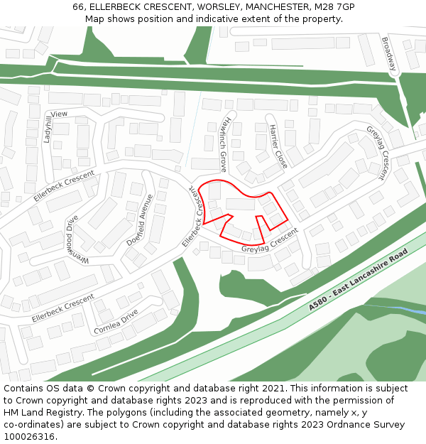 66, ELLERBECK CRESCENT, WORSLEY, MANCHESTER, M28 7GP: Location map and indicative extent of plot