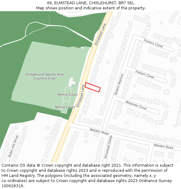 66, ELMSTEAD LANE, CHISLEHURST, BR7 5EL: Location map and indicative extent of plot