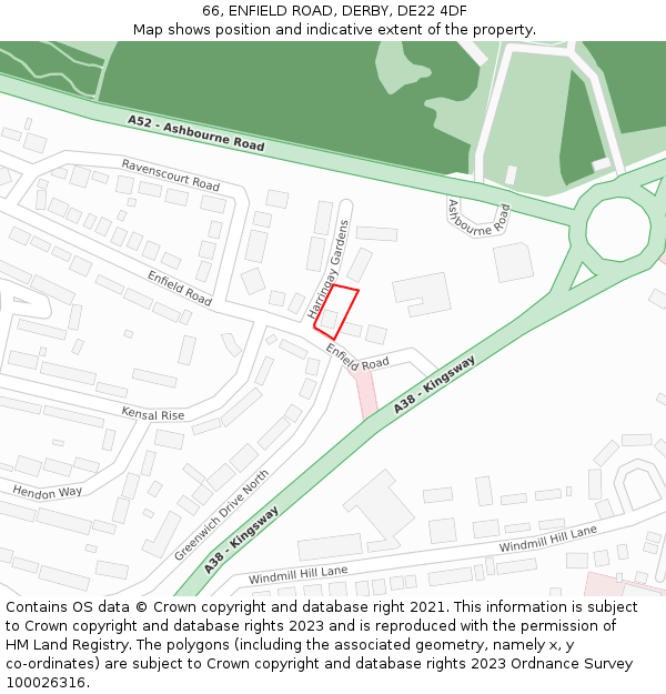 66, ENFIELD ROAD, DERBY, DE22 4DF: Location map and indicative extent of plot
