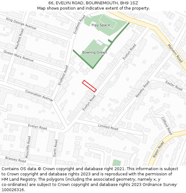 66, EVELYN ROAD, BOURNEMOUTH, BH9 1SZ: Location map and indicative extent of plot