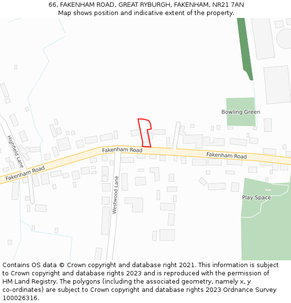 66, FAKENHAM ROAD, GREAT RYBURGH, FAKENHAM, NR21 7AN: Location map and indicative extent of plot