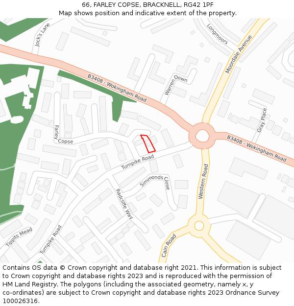 66, FARLEY COPSE, BRACKNELL, RG42 1PF: Location map and indicative extent of plot