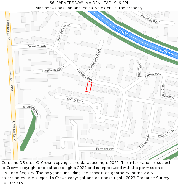 66, FARMERS WAY, MAIDENHEAD, SL6 3PL: Location map and indicative extent of plot