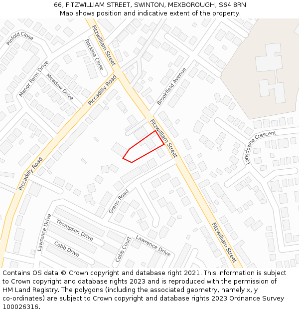 66, FITZWILLIAM STREET, SWINTON, MEXBOROUGH, S64 8RN: Location map and indicative extent of plot