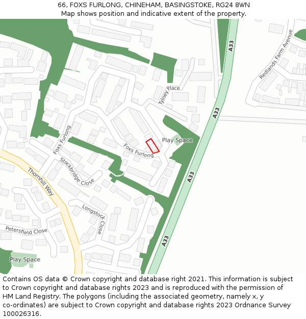 66, FOXS FURLONG, CHINEHAM, BASINGSTOKE, RG24 8WN: Location map and indicative extent of plot
