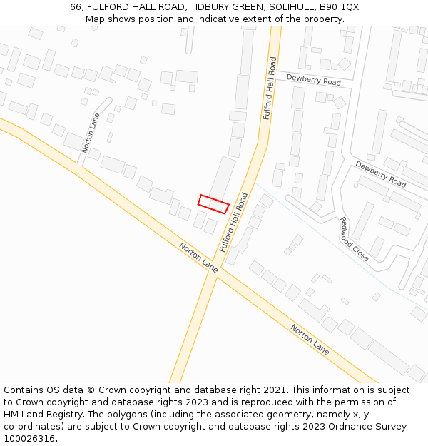 66, FULFORD HALL ROAD, TIDBURY GREEN, SOLIHULL, B90 1QX: Location map and indicative extent of plot