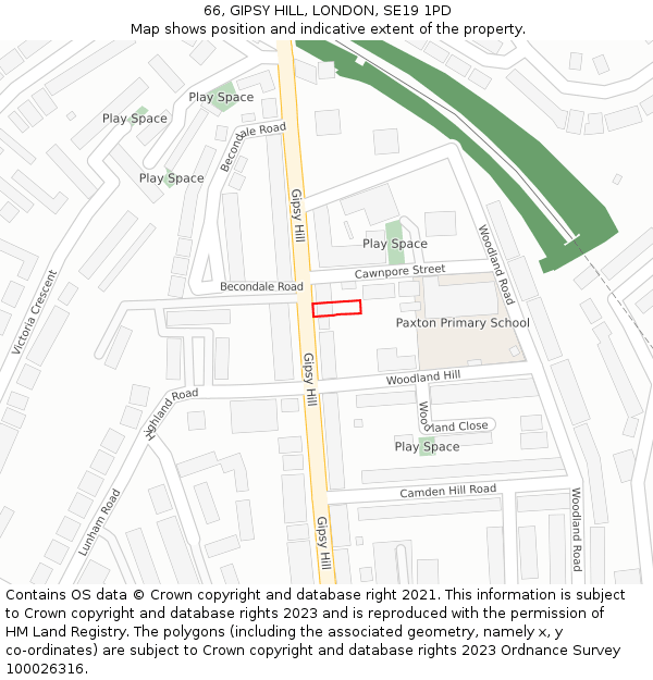 66, GIPSY HILL, LONDON, SE19 1PD: Location map and indicative extent of plot