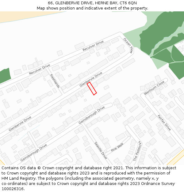 66, GLENBERVIE DRIVE, HERNE BAY, CT6 6QN: Location map and indicative extent of plot